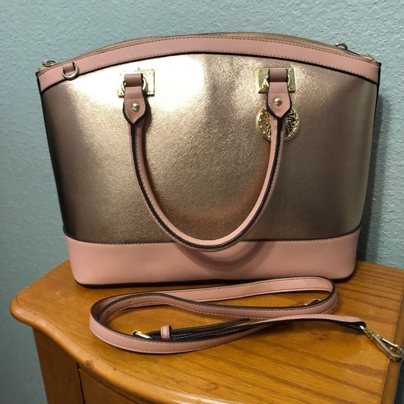 Anne Klein Handbags - Anne Kline  rose gold & dusty rose pink dome satchel